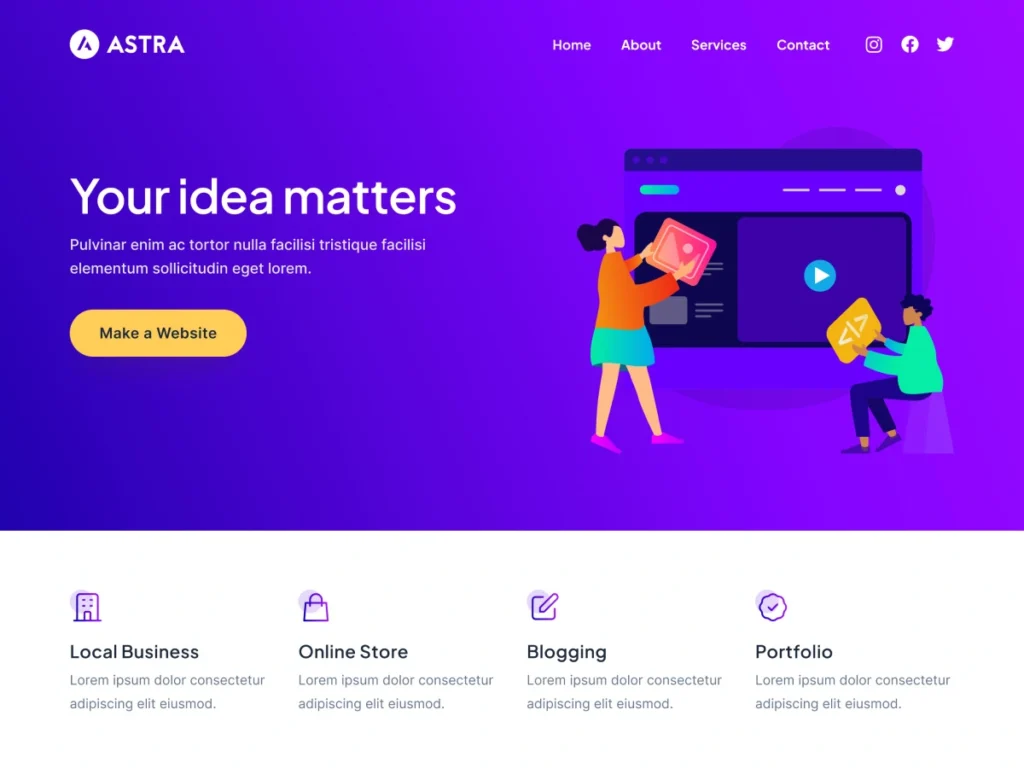 Astra WordPress theme preview by wemtc