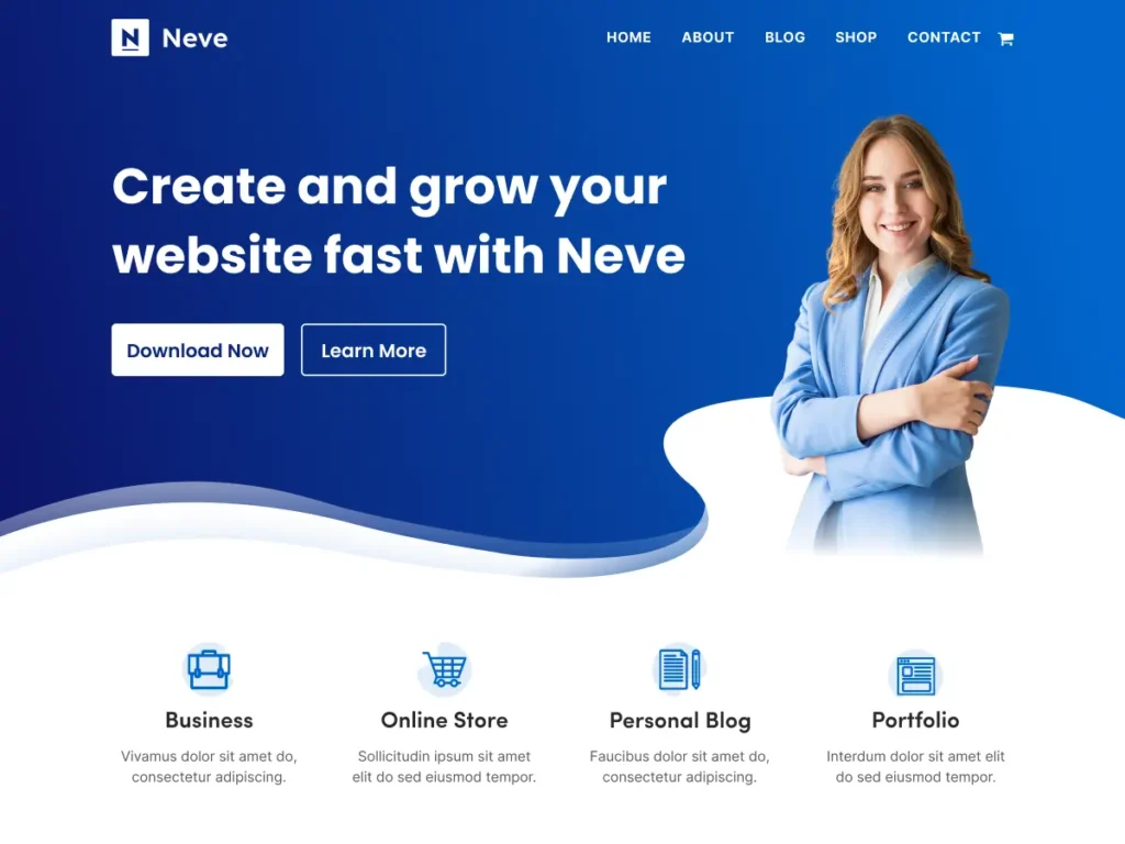 Neve WordPress theme preview by wemtc
