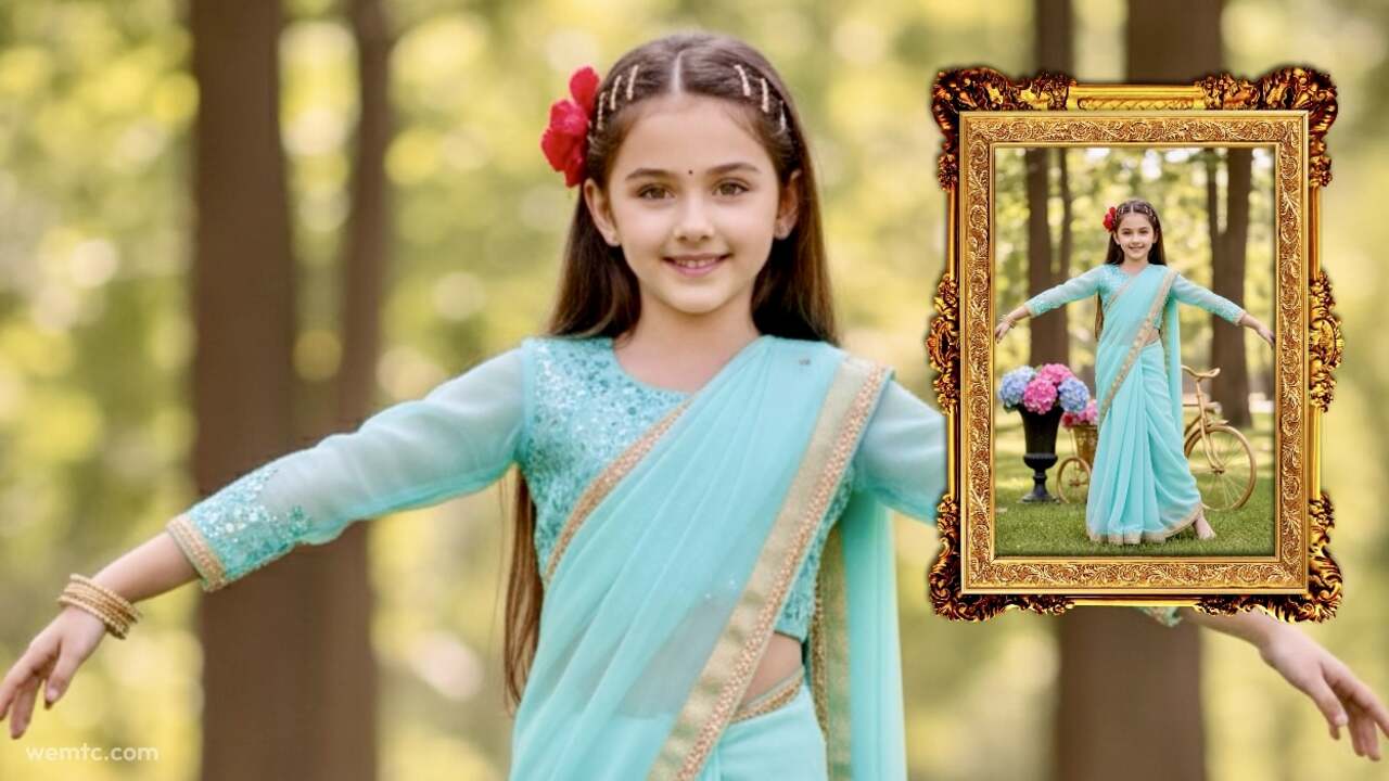 Gemini AI Photo Saree Prompt for Girl – Turquoise Chiffon Saree Portrait