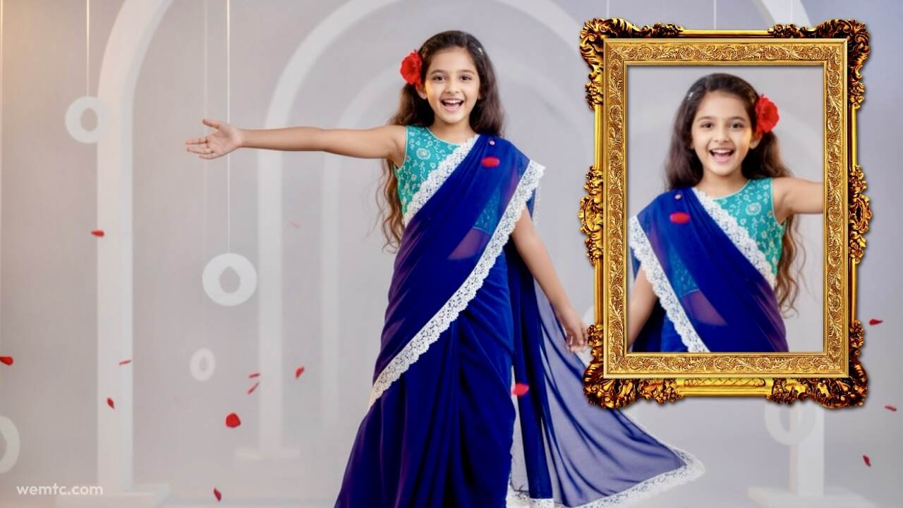 Gemini AI Saree Prompt for Girl – Navy Blue Chiffon Saree Portrait