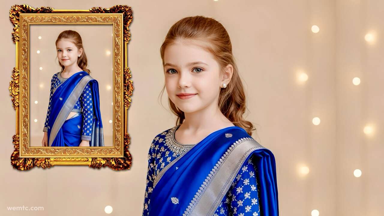 Google Gemini Nano Banana AI Saree Prompt – Royal Blue Silk Portrait for Girls