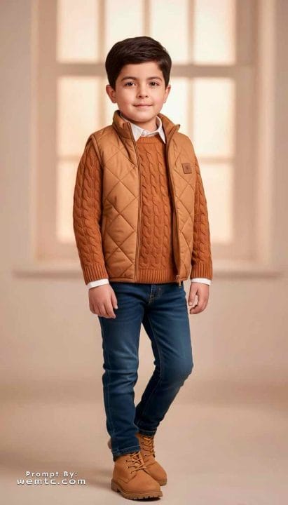 Cozy Brown Studio Look - fashion modeling prompts for kids