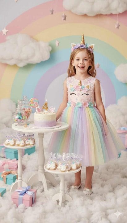 Prompt 1 Birthday Joy Beside the Unicorn Cake