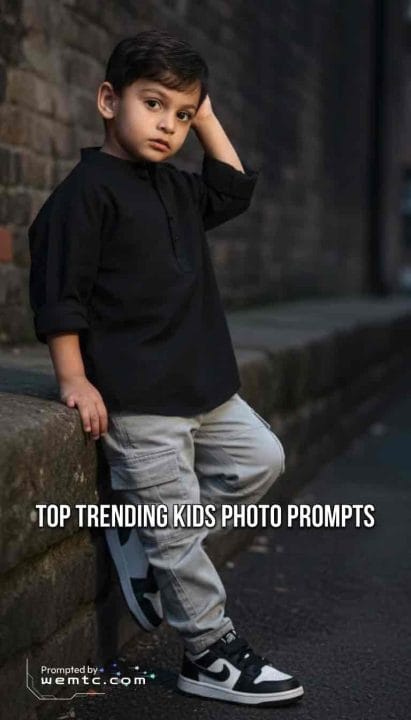 Moody street fashion kids photography nano banana prompts