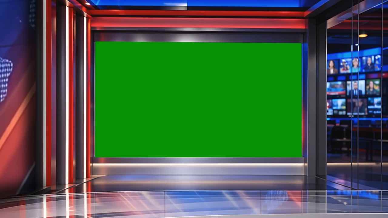 Modern TV News Studio with Chroma Key Screen | 4K Broadcast Background